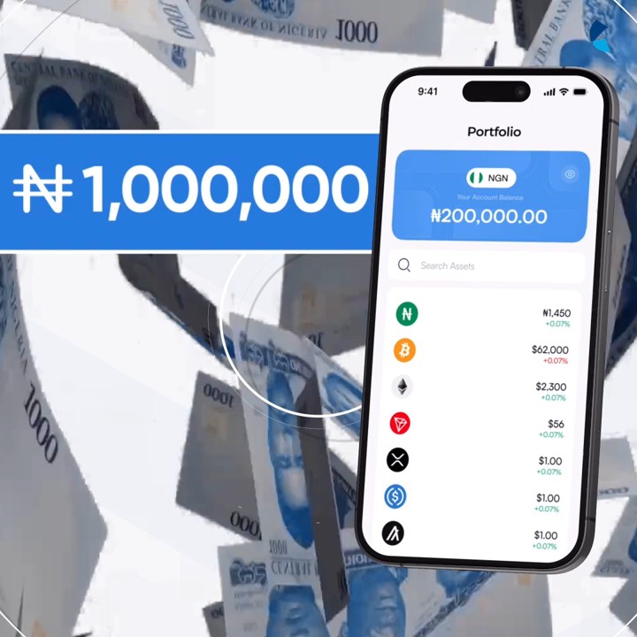 The KWIQ app showing a naira balance and crypto wallets